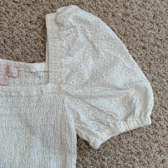 RACHEL PARCELL Size XS Smocked Puff-Sleeve Cotton Minidress White Cottagecore - Picture 5 of 8